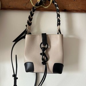 REBECCA MINKOFF MINI SHOULDER BAG WITH STRAP TAN AND BLACK. WORN ONCE.